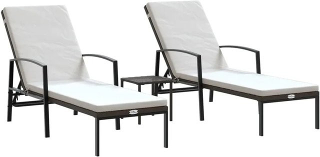 vidaXL Sonnenliegen Set mit Tisch aus Poly Rattan und pulverbeschichtetem Stahl in Braun - Bild 1