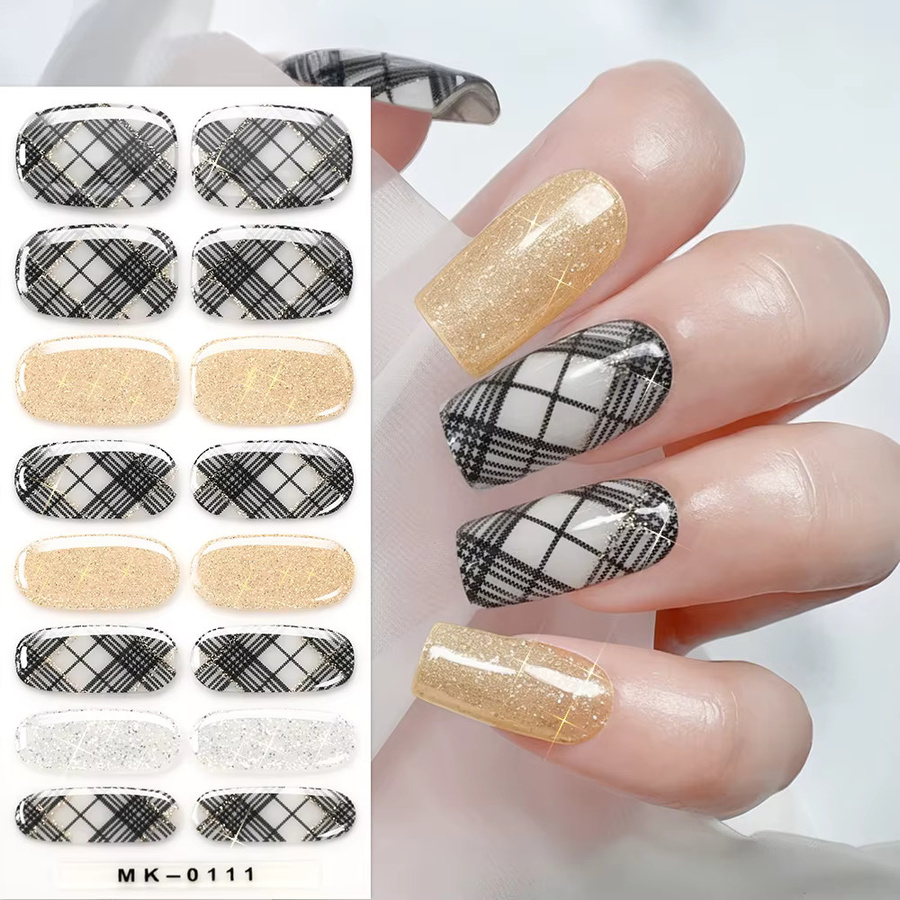 MAFANAILS Nagelkunst-Sticker, schwarz kariert, Goldglitter, schimmernd - Bild 2