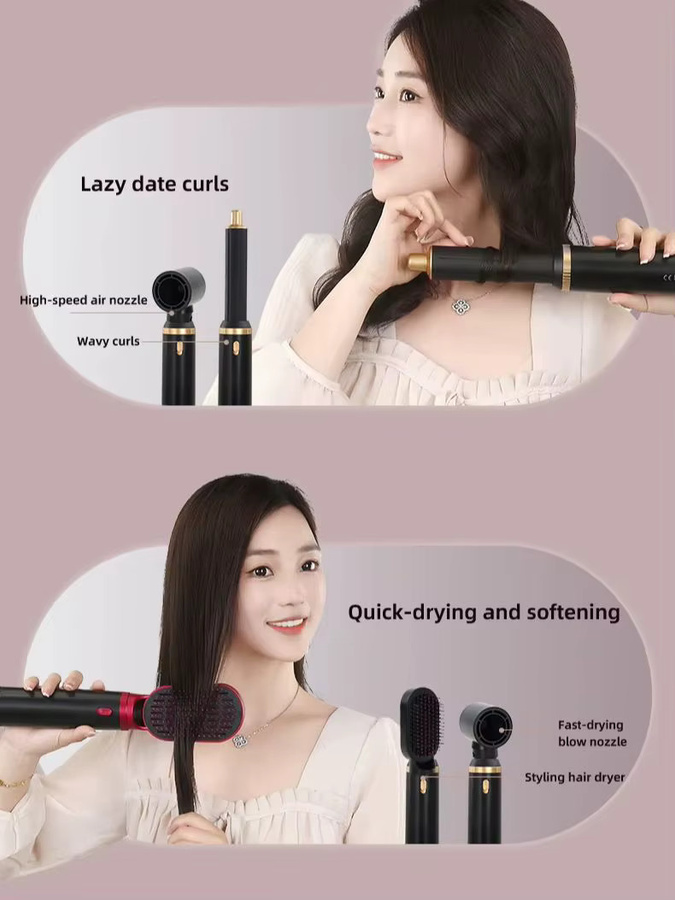 LUXLOCK 5-in-1 Haartrockner Lockenstab Heißluftbürste Haarglätter Styling-Set, Unisex, blau, gold - Bild 6