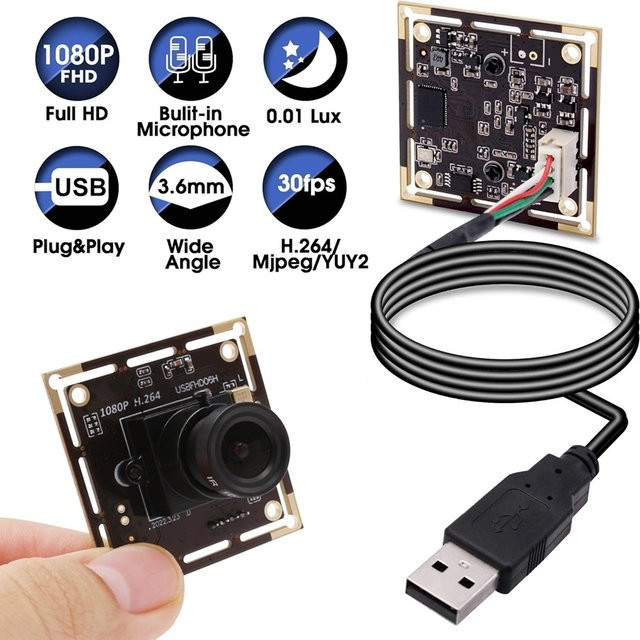 Elp Mini-USB-Kamera Modul Full HD 1080p mit IMX323 Sensor, Audio-Mikrofon und Low Light Funktion in Schwarz - Bild 1
