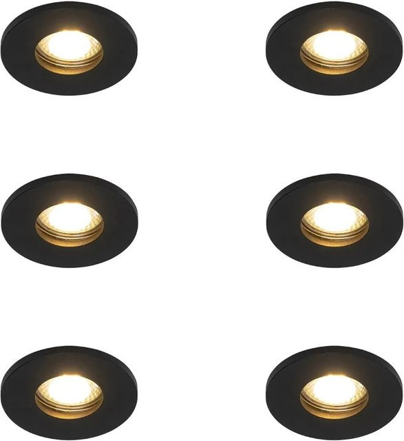 QAZQA Set mit 6 modernen Badezimmer Einbaustrahlern in Schwarz, runde Form, warmweiß - Bild 1