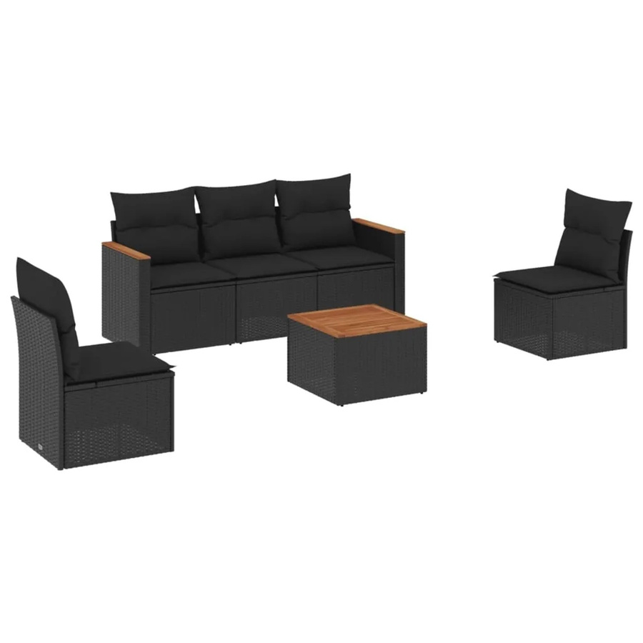 vidaXL 6-teilige Garten-Sofagarnitur aus Poly-Rattan mit Kissen in Schwarz - Bild 2