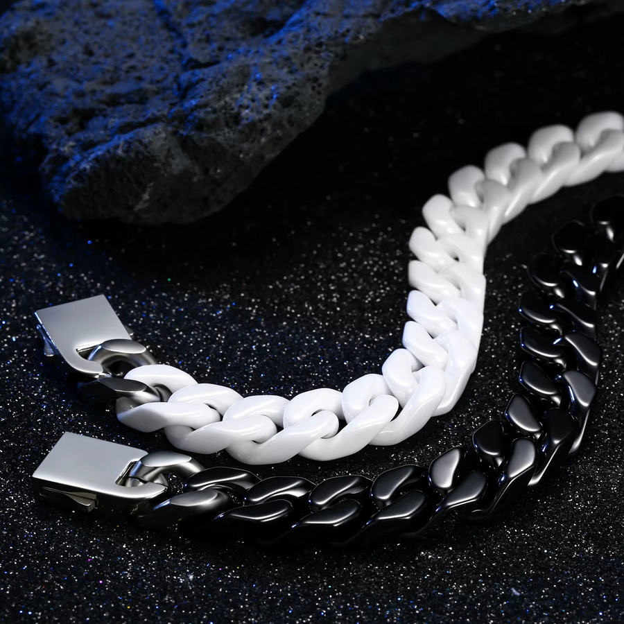 Pinannie Herren-Armband, Edelstahl, kubisches Glied, schwarz-weiß - Bild 1