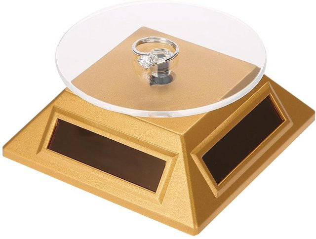 TOMTOP JMS Solar Showcase 360 Grad Drehteller als rotierender Schmuck Organizer Display Stand in Gold und Beige - Bild 1