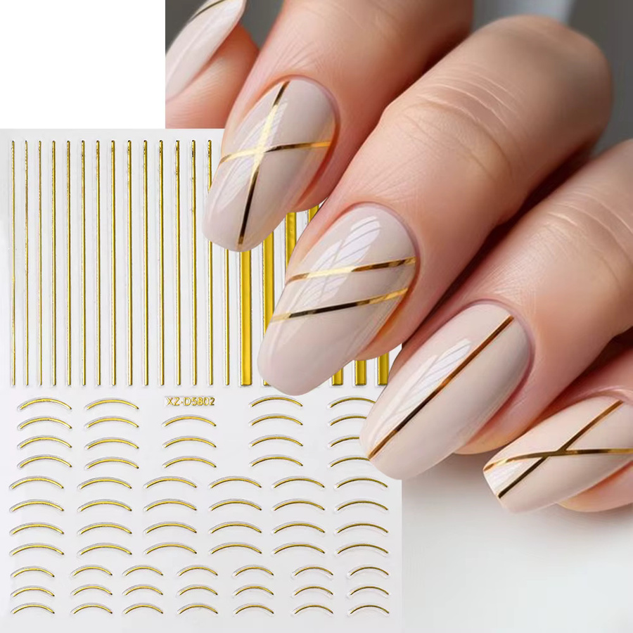 HotPress Nagelaufkleber, Gold, Metallic, 3D Geometrische Linien - Bild 1