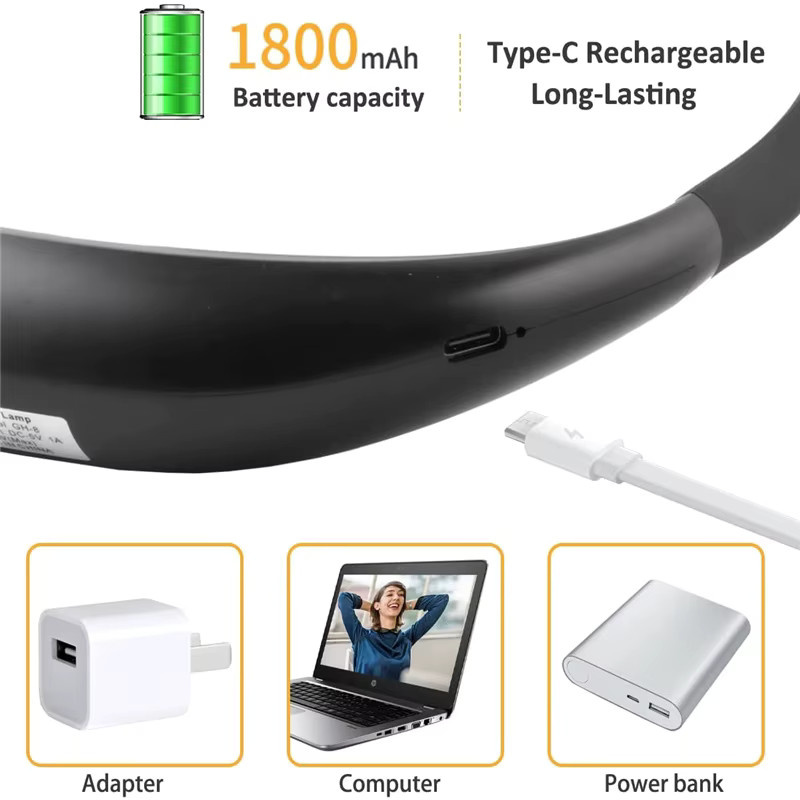 Wiederaufladbare USB-LED-Nackenleselampe in Schwarz für freihändiges Lesen und Camping - Bild 3
