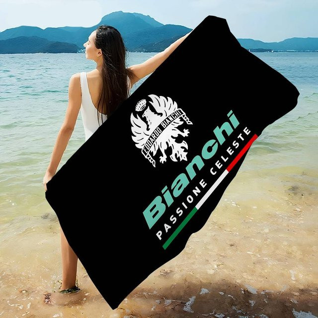 Bianchi Bike Mikrofaser-Strandtuch, schnell trocknendes und super saugfähiges Pool-Handtuch mit Grafikdruck in Schwarz - Bild 1