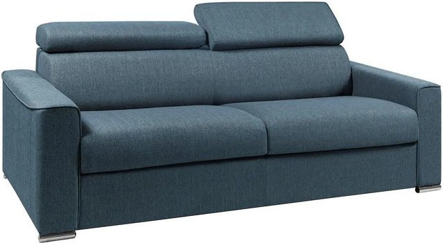 Vente-unique Schlafsofa Vizir Blau mit ausziehbarer Schublade und verstellbarer Kopfstütze, Breite: 216 cm - Bild 1