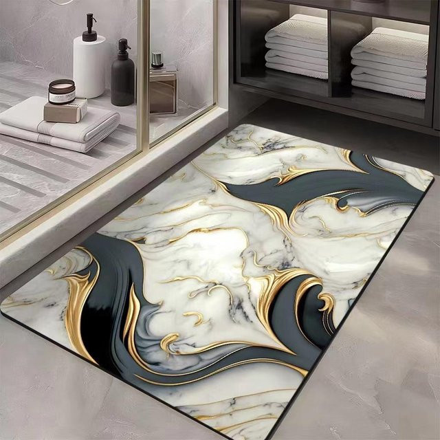 Saugfähige und rutschfeste Badezimmermatte von Yiran Furniture in Weiß mit Marmor-Design, B/B: 50 x 80 cm - Bild 1