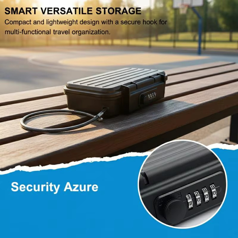 Tragbare Reise-Safebox von eelhoe aus Stahl mit 4-stelligem Codeschloss und Stahlseil-Diebstahlschutz in Schwarz, B/T/H: 24,0 x 15,3 x 6,0 cm - Bild 6