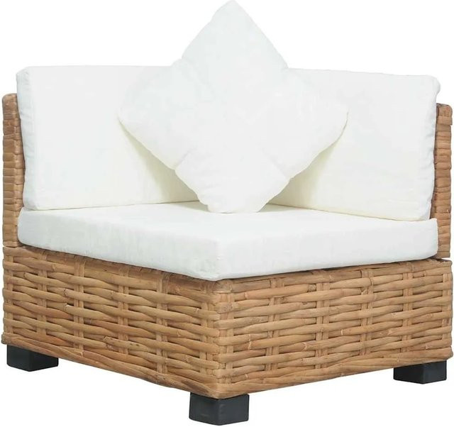 vidaXL Ecksofa in L-Form aus Rattan mit Polsterkissen in Natur und Beige - Bild 1