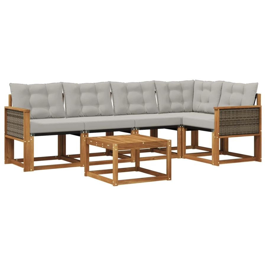 vidaXL Outdoor-Sofagarnitur L-Form aus Akazienholz mit Textilene und Kissen in Grau und Natur - Bild 2