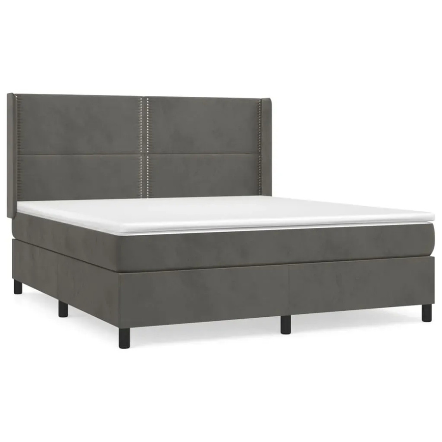 vidaXL Boxspringbett mit Matratze und Kopfteil in Dunkelgrau, Hybrid-Design mit Taschenfederkern und Samtbezug, B/T/H: 180 x 200 x 128 cm - Bild 2