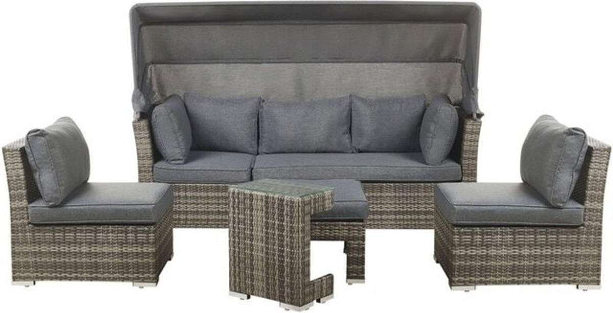 Beliani Lounge Set Corte Modular 6-Sitzer mit Tisch aus Polyrattan in Dunkelbraun und Grau - Bild 1