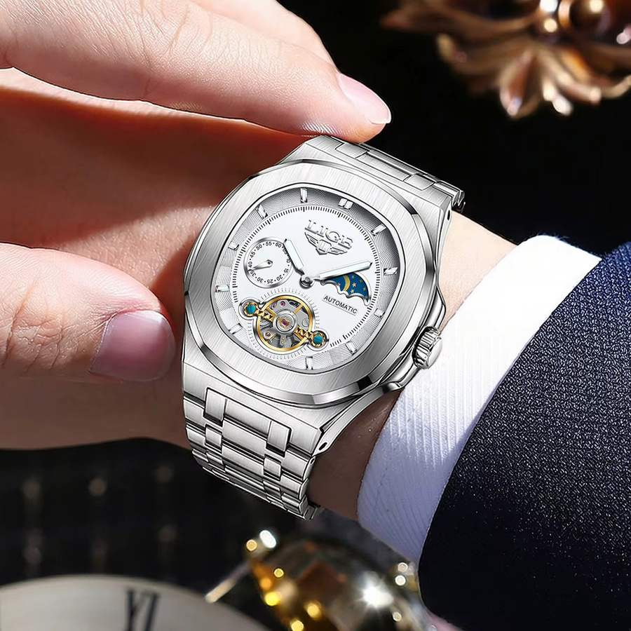 LIGE Armbanduhr Automatik, Edelstahl, Tourbillon, Silber, Herren - Bild 6