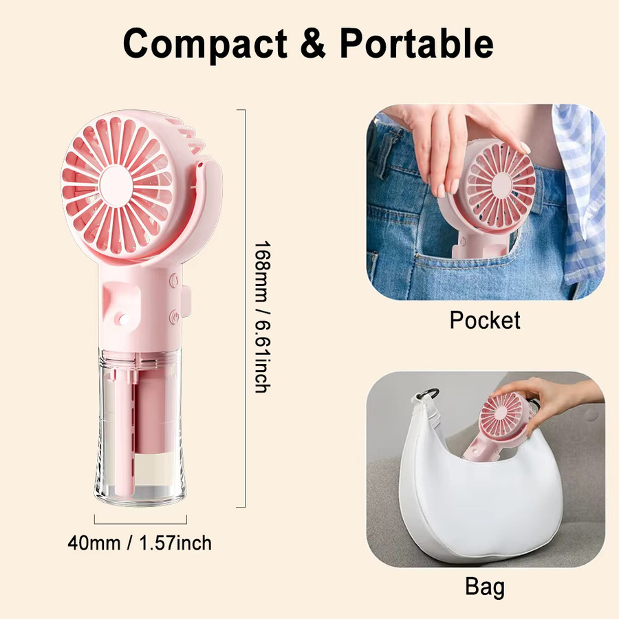 raugee Tragbarer Mini-Handventilator mit Wassernebel-Funktion, wiederaufladbarer USB-Luftkühler und Sprühbefeuchter in Schwarz oder Pink - Bild 3