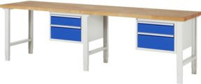 Rau Werkbank höhenverstellbar mit 4 Schubladen, braun, B: 300 cm, T: 70 cm, H: 79-114 cm - Bild 1