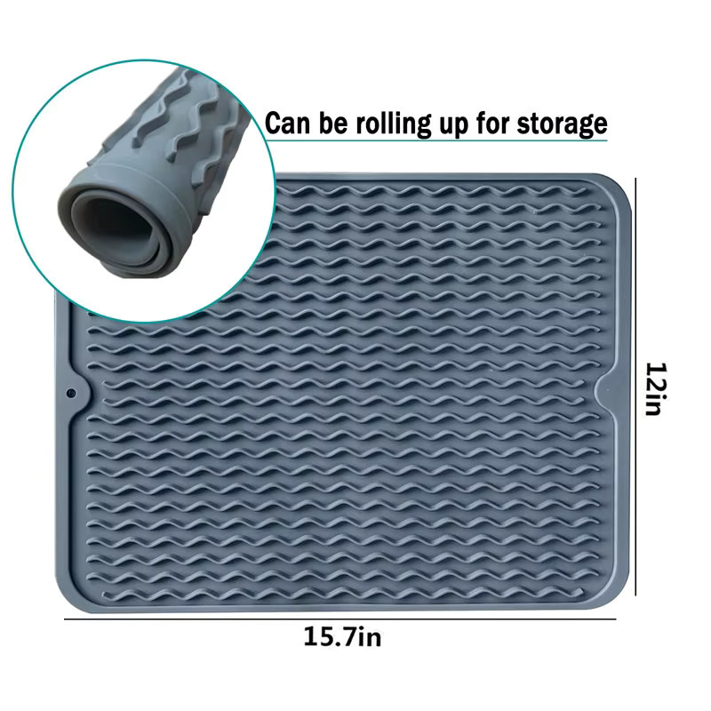 Venlohome Geschirrtrocknungsmatte aus Silikon in Blau und Grau, Rechteckig, B/T: 40 x 40 cm, H: 30 cm - Bild 4