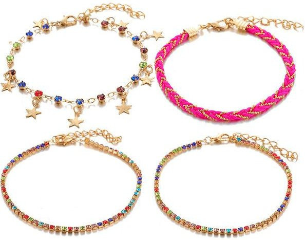 Allbestart Fußkettchen-Set, Gold, Perle, Kristall, Damen - Bild 1