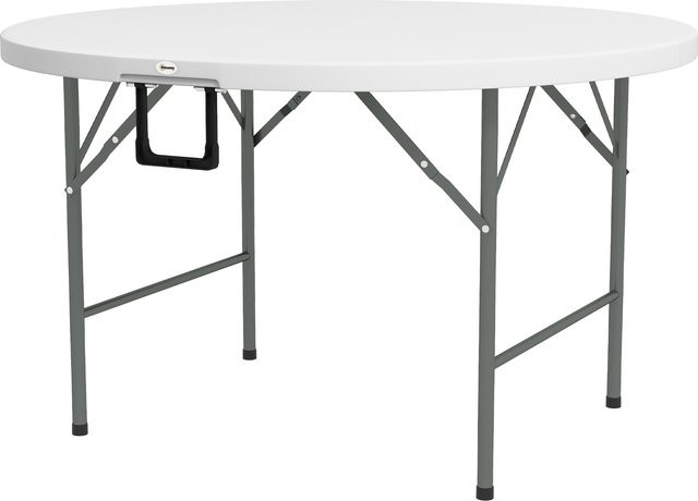 Outsunny Klappbarer runder Gartentisch in Weiß mit Metallrahmen und HDPE-Platte für 6 Personen, Durchmesser: 122 cm - Bild 1