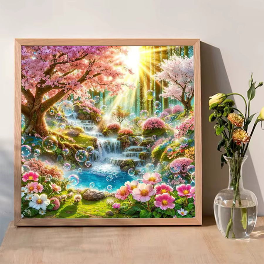 EverShine Diamant Mosaik DIY Set Sonnenuntergang Landschaft mit Blumen und Fluss, Wandkunst Acryl Stickerei in Multicolour - Bild 3