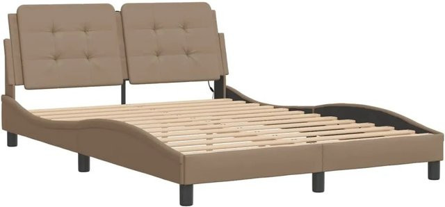 vidaXL Bettgestell Zadar mit LED-Unterbettbeleuchtung und USB-Ladeport, Cappuccino-Braun, B/T/H: 120 x 200 x 218 cm - Bild 1