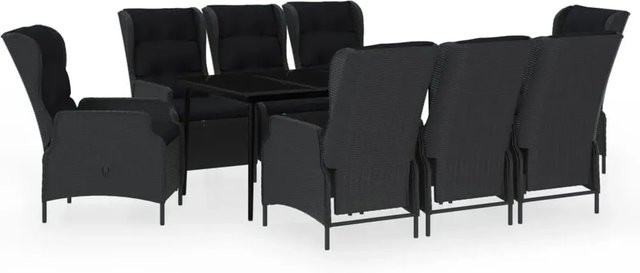 vidaXL 9-teilige Garten-Essgruppe aus PE-Rattan in Dunkelgrau mit Glastisch - Bild 1