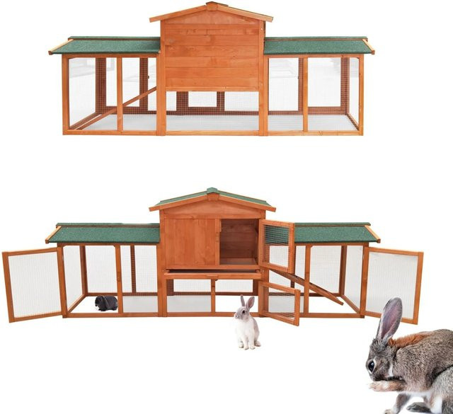 Wiltec Hasenstall Freilaufgehege aus Fichte in Bronzebraun, B/T/H: 219 x 53 x 85 cm - Bild 1