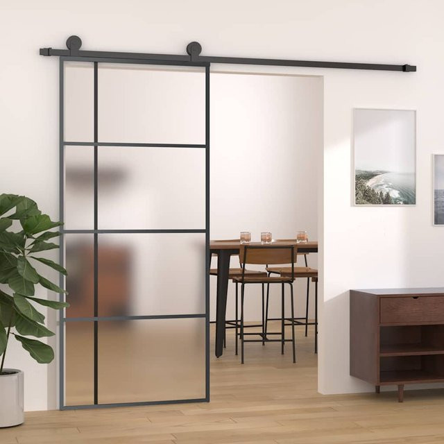 vidaXL Schiebetür aus ESG-Glas und Aluminium in Schwarz, B: 90 cm, H: 205 cm - Bild 2