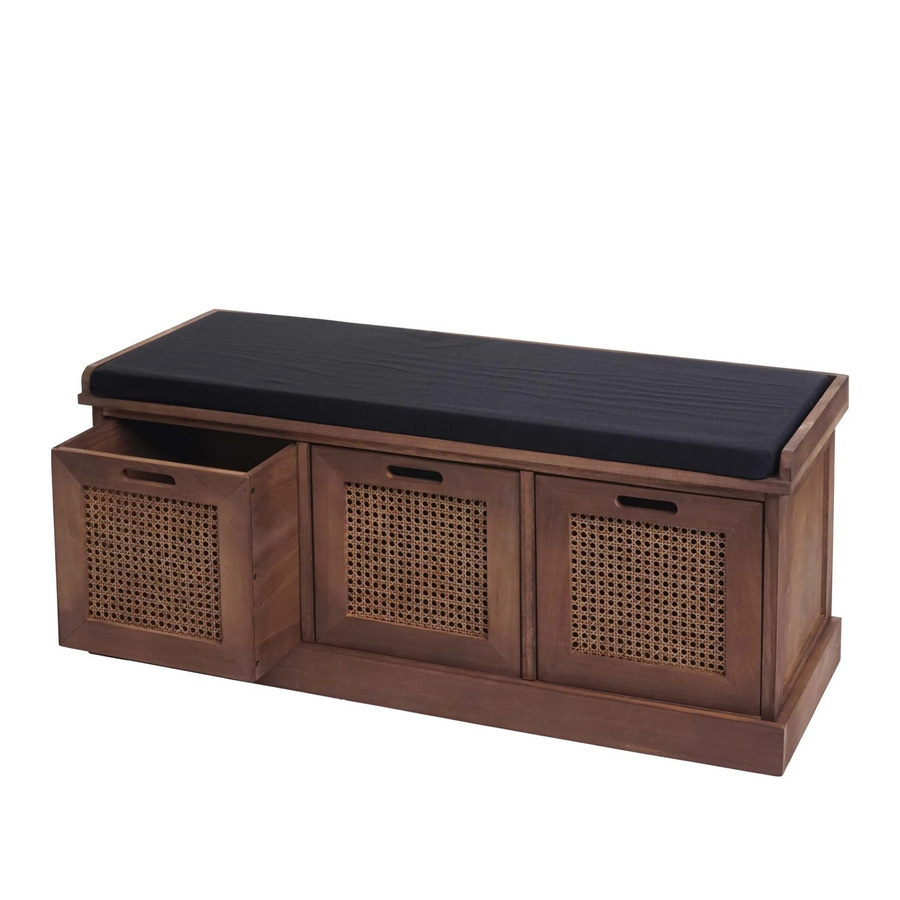 MCW Sitzbank J49 Garderobenbank mit Aufbewahrungsboxen, Farbe Braun mit schwarzem Polster, B/T/H: 110 x 47 x 40 cm - Bild 2