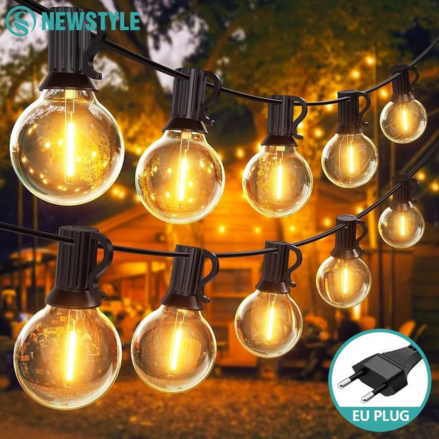 G40 LED-Lichterkette für den Außenbereich mit warmweißen Glaskugeln, wasserdicht IP44, bruchsicher, transparent, ideal für Garten, Terrasse und Dekoration - Bild 1