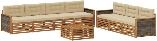 vidaXL Outdoor-Sofagarnitur aus Akazienholz mit 8 Kissen in Natur und Beige - Bild 1