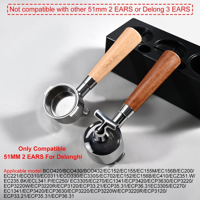 Delonghi Doppel-Auslauf Siebträger mit 2 Auslässen für 2 Tassen, 51 mm, Silber, Edelstahl, passend für EC200 EC221 EC0310 EC330 EC152 Espresso Zubehör - Bild 1