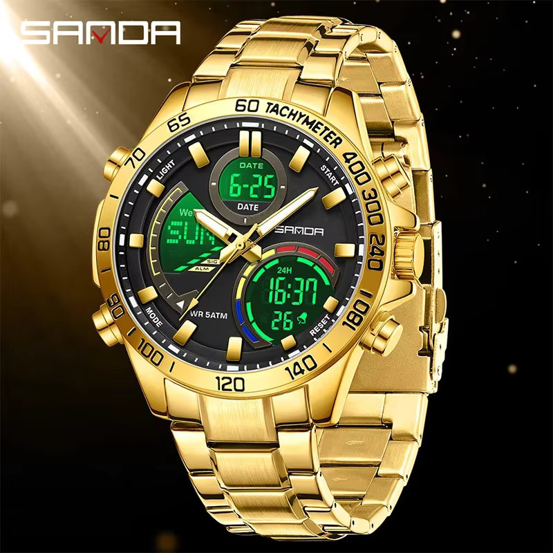 SANDA Armbanduhr Analog-Digital, Edelstahl, Schwarz, Herren - Bild 2