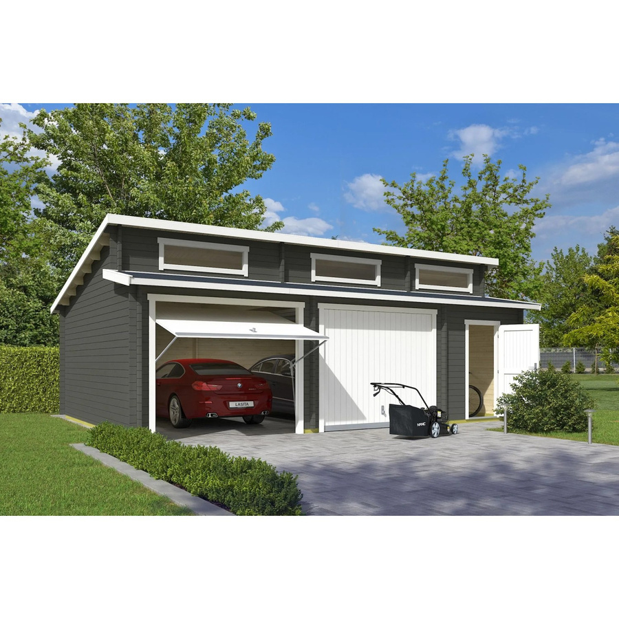 Blockgarage Lasita Maja Hawaii mit Schwingtoren in Grau-Grün, B/T: 820 x 579,6 cm - Bild 3
