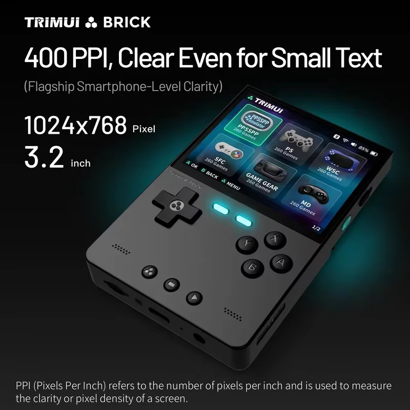 TRIMUI BRICK Handheld-Spielkonsole mit 400PPI IPS-Display, Linux-Betriebssystem und LED-Beleuchtung in Purple oder Black - Bild 2