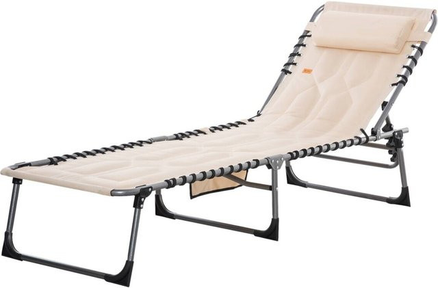 Outsunny Sonnenliege beige aus Polyester mit verstellbarer Kopfstütze und Gestell aus pulverbeschichtetem Stahl, B/H/L: 57 x 30 x 188 cm - Bild 1