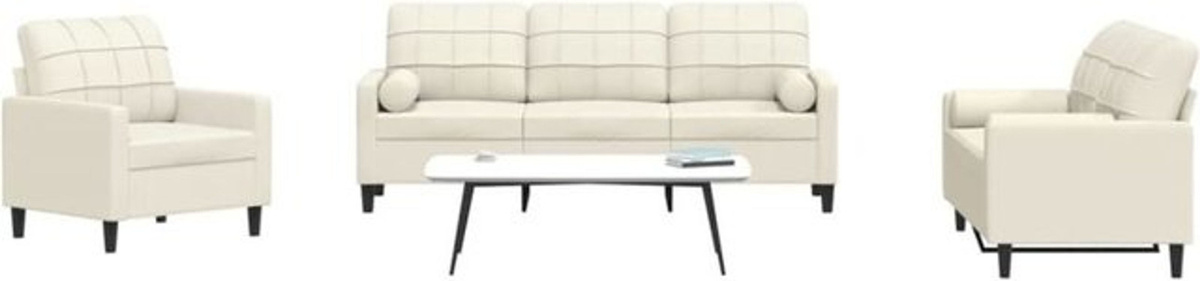 Vidaxl 3-tlg. Sofagarnitur mit Kissen und Nackenrollen in Beige aus Samt und Metall im modernen Design - Bild 1