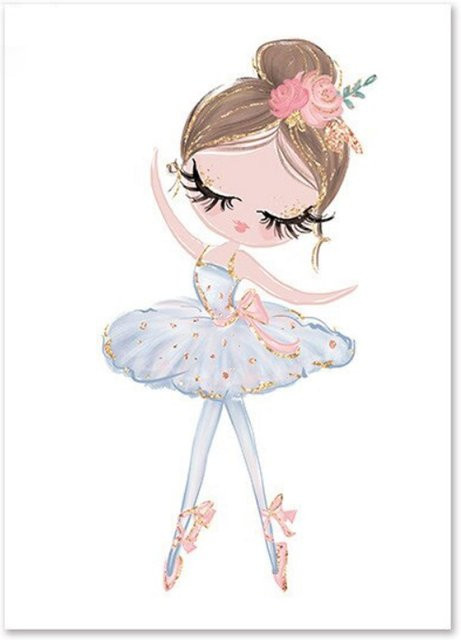 TPFLiving Poster Leinwand mit Ballett Mädchen, Herz, Giraffe und Kaninchen für das Kinderzimmer, Mehrfarbig, Breite: 40 cm, Höhe: 60 cm - Bild 1
