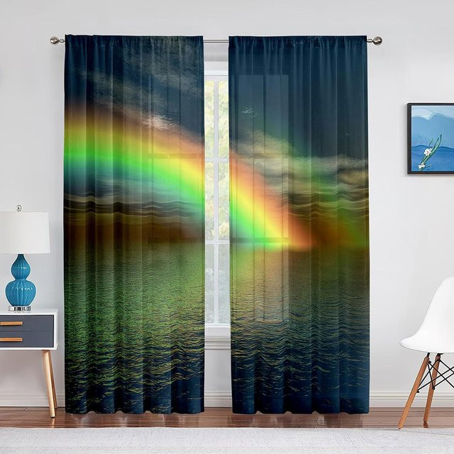 Super Six Regenbogen Chiffon-Vorhang Transparent Multicolor B: 200 cm, H: 250 cm - Bild 1