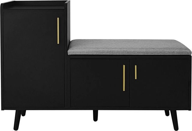 PXloue Schuhkipper Schuhschrank Schwarz mit Sitzkissen und 3 Türen für Flur und Eingangsbereich, B/T/H: 100 x 34 x 68 cm - Bild 1