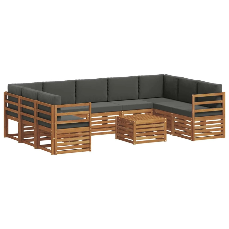 vidaXL Sofagarnitur aus Massivholz Akazie in Natur und Anthrazit, 10-teiliges Set mit Polsterkissen im modernen Latten-Design - Bild 2