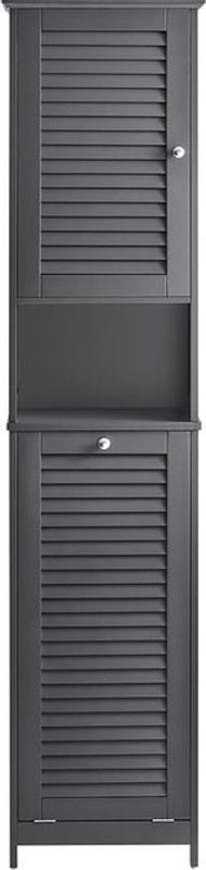 SoBuy Hochschrank für das Badezimmer mit ausklappbarem Wäschesack in Grau, BZR124-DG, H: 170 cm, B: 37 cm, T: 40 cm - Bild 5