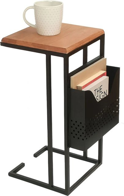 Relaxdays Beistelltisch in C-Form aus Mangoholz und Eisen im Industrial-Design, Braun/Schwarz, B: 63 cm, T: 30 cm, H: 37 cm - Bild 1