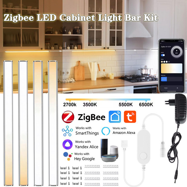 YSRSAI Zigbee LED Schrankbeleuchtung CCT dimmbar, weiße Unterbauleuchte für Küche und Möbel mit App- und Sprachsteuerung für Google Alexa und Amazon Alexa, Länge: 30 cm - Bild 1
