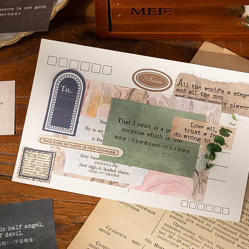Mr. Paper 4er-Pack Vintage Ephemera Set in Multicolour – Retro-Collagenpapier mit englischen Poesie-Motiven für dein Tagebuch und DIY-Dekorationen - Bild 3