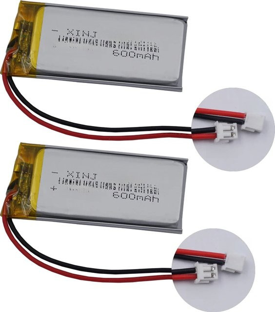 XINJ Lithium-Polymer Akku Set 3,7V 600mAh 2,22Wh mit JST 2Pin 1,5mm Anschluss in Silber für Bluetooth Lautsprecher und GPS Geräte - Bild 1