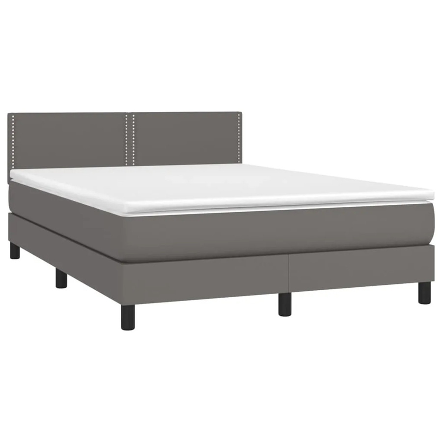 vidaXL Boxspringbett mit Matratze in Grau aus Kunstleder mit LED-Unterbettbeleuchtung und USB-Anschluss, B/T: 140 x 190 cm - Bild 2
