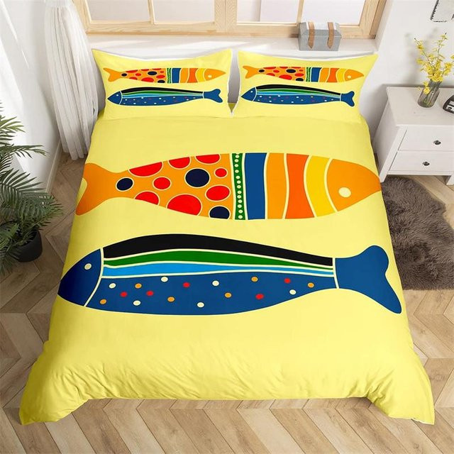 Fishing King Bettwäsche-Set aus Mikrofaser mit Angel- und Naturmotiv, 3-teilig, B/H: 200 x 200 cm, Kissen: 50 x 70 cm - Bild 1