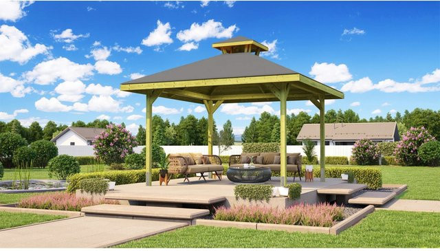 WEKA Gartenlaube 651 Pavillon mit Dachaufsatz und Pfostenankern in Braun, B/T/H: 380 x 380 x 335 cm - Bild 1